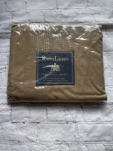 NUOVO Ralph Lauren Polo Marrone Doppio Lenzuolo Piatto 250 Fili 100% Cotone - Foto 1 di 3