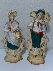 Conjunto de estatuillas de colección hechas en Japón ocupado bisque colonial granjero hombre mujer pareja - Imagen 1 de 8