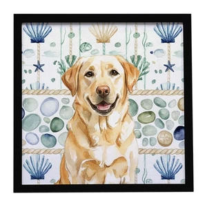 Impresión de metal con marco de vidrio marino costero Labrador Retriever amarillo WDK7094MFP88 - Imagen 1 de 4