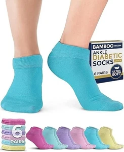 "Pembrook Bamboo Viscose Ankle Diabetic Socks Large, Pastel Colors - 6 Pairs " - Picture 1 of 4