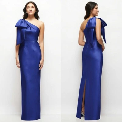 Maxi Vestido ALFRED SUNG Calla Lazo Un Hombro Columna Talla 14 Azul Cobalto Formal Foto 1 de 4