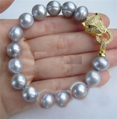 Charming AAA 11-12mm Real natural south sea gray baroque pearl bracelet 8inches - Image 1 of 3