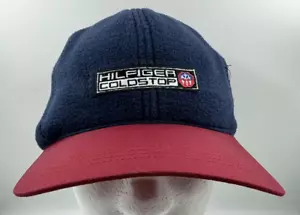 VTG Tommy Hilfiger Coldstop Blue Fleece Red Brim Adjustable Strapback Hat Flag - Picture 1 of 12