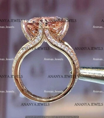 Lab-Created Morganite 4 CT Solitaire Engagement Ring 14K Rose Gold Plated Size-6 - Image 1 of 4