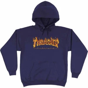 Thrasher Magazine Inferno Logo Graphic Hooded Sweatshirt Navy - Picture 1 of 2
