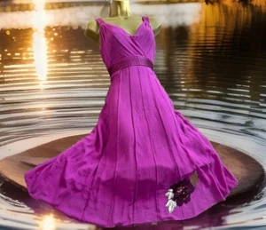 Hobbs Raspberry Sorbet Silk Chiffon Beaded Embellished Party Dress UK 10 - Picture 1 of 24