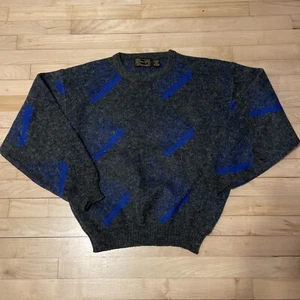 Vintage Wool Blend Sweater Large Men’s Geometric Gray Blue - Picture 1 of 6