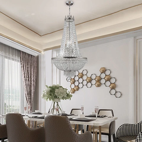 Empire Crystal Chandelier SILVER Luxury LED Ceiling Light Pendant Lamp Living Cover