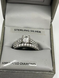 Conjunto de alianza de compromiso y boda 13,5 diamantes simulados plata de ley 925 hermosa - Imagen 1 de 7