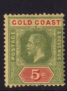 GOLD COAST. 1916.5s GREEN&RED-YELLOW V/F. Mounted MINT SG82 - Picture 1 of 2