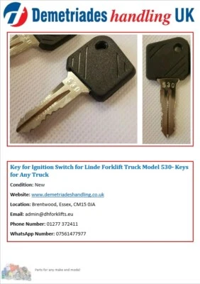 Key for Igntion Switch for Linde Forklift Truck Model 530- Keys for Any Truck