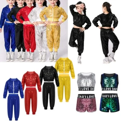 Street Dance Wear Costume Girls Tutu Dress Sequins Kids Hip Hop Jazz Outfits - Image 1 of 4