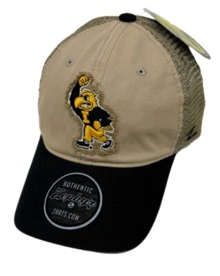 Zephyr NCAA Iowa Hawkeyes “University" Washed Mesh Curved Bill ADJ Hat BRAND NWT - Image 1 of 4