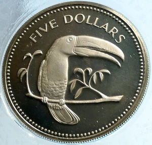 1974 BELIZE Avifauna Toucan BIRD Antique VINTAGE Proof Silver $5 Coin i103968 - Picture 1 of 3