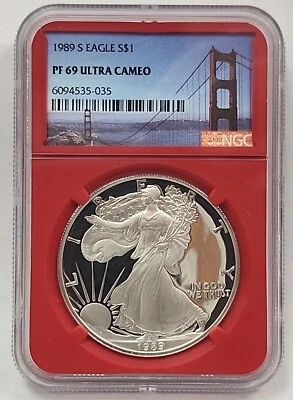 Ultra Cameo 1989-S PROOF AMERICAN SILVER EAGLE NGC PF69UC Red Core.......  RM246 - Image 1 of 4