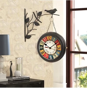 Double Side Hanging Metal Railway Station Vintage Platform 8" Wall Clock - Picture 1 of 3