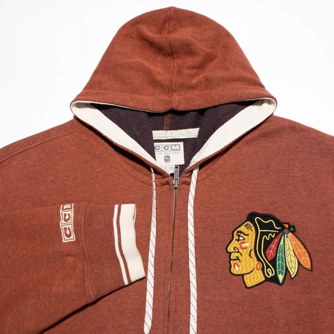 Chicago Blackhawks CCM Hoodie Men's 4XLT Tall Orange Full Zip Sweatshirt Orange Cover