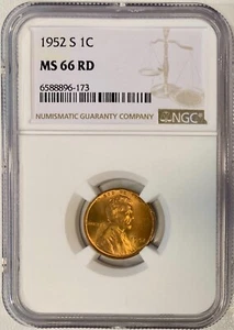 1952-S Lincoln Cent (Wheat Penny), NGC MS-66 RD - Picture 1 of 2