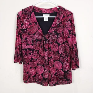 Kate Hill Blouse Women's Large Petite Purple Black Circle Pattern Long Sleeve - Picture 1 of 11