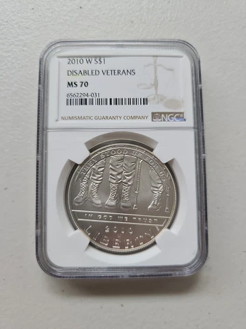 2010 W $1 NGC MS70 Disabled Veterans Dollar 90% Silver Coin Cert# 6562294-031 Cover