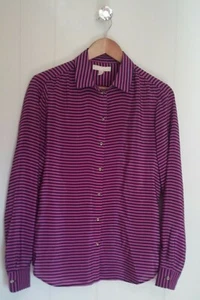 Banana Republic SZ S Small Silk Long Sleeve Striped Button Up Purple Pink Black - Picture 1 of 7