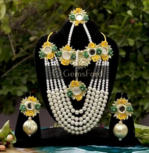 New Indian Pakistani Gota Fabric Bridal Mehndi Mayun Sangeet Henna Jewellery Set - Picture 1 of 46