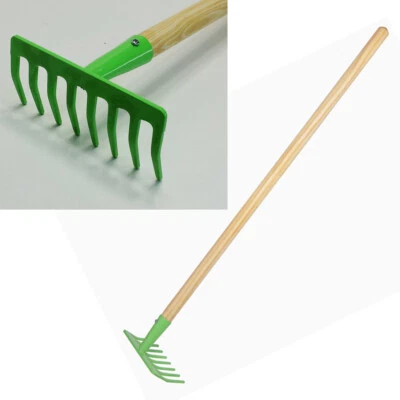 LAND-HAUS-SHOP Kinder Gartenharke aus Metall mit Holzstiel Kinder Garten Gerät Spielzeug Harke