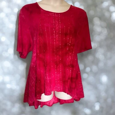 Taking Shape Plus Size 22 Ruby Red Stretch Sequin Flared Long Tunic Top - image 1 of 4