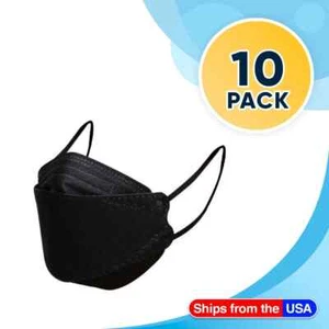 4 Ply Black Disposable Face Mask Scalloped Edges Foldable Masks Pack of 10 kf-94 - Picture 1 of 5