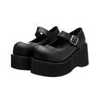 Womens Faux Leather Buckle Strap Platform Mary Janes Round Toe Wedge Heel Shoes