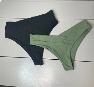 2 Pair of Swim Bottoms Size XL Cheeky Bottoms Bikini Black Olive Green Amazon - Picture 1 of 6