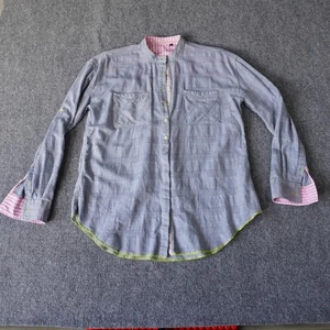 Arnold Zimberg Band Collar Shirt Blouse Top Blue Patterned M Medium - Picture 1 of 11