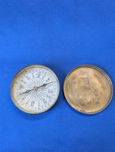 19th Century Brass Cased Explorers Pocket Compass with Lid Antique Vintage - Picture 1 of 5