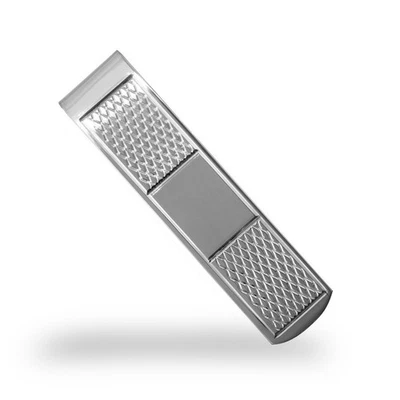 Sterling Silver Jewelco London Rhombus Quilt Argyle Pattern ID Bar Money clip - Image 1 of 4