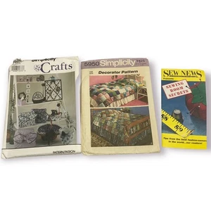 Vintage Crafts Patterns - Simplicity 7869, 5950 - Puff Quilt, Pillows, Baskets - Picture 1 of 2