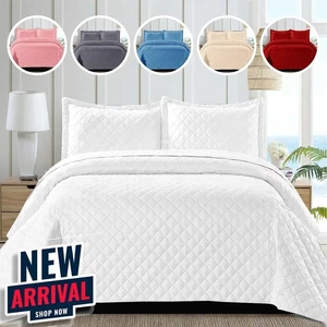 3 Stück Gesteppte Tagesdecke Bettüberwurf Single Double King Size Geprägte Bettwäsche Set - Bild 1 von 12