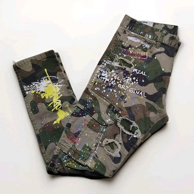 Pantalones de mezclilla cargo SMOKE RISE desgastados camuflaje salpicaduras de pintura para hombre talla 34x32 (33x30) Foto 1 de 4