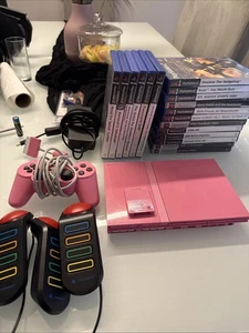 Sony PlayStation 2 - PS2 Slim Konsole Pink + Alle Kabel & Controller -18 Spiele - Picture 1 of 6