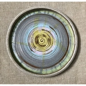 Earth Tones Deep Dish Art Pottery Plate Earthy Beach Coastal Boho Neutral Colors - Picture 1 of 6