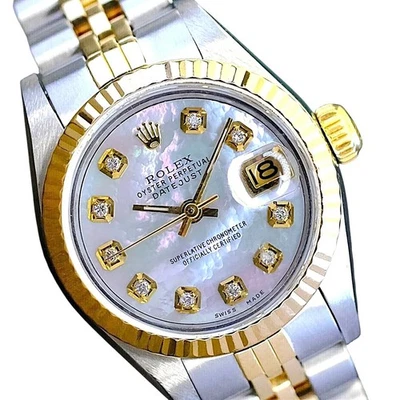 Rolex Datejust Damas 26 mm Oro y Acero Blanco MOP Esfera Diamante Reloj Acanalado Foto 1 de 4