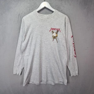 Vintage Metallica T-Shirt Mens Large Grey Long Sleeved Pushead 90s Band Tee - Picture 1 of 9