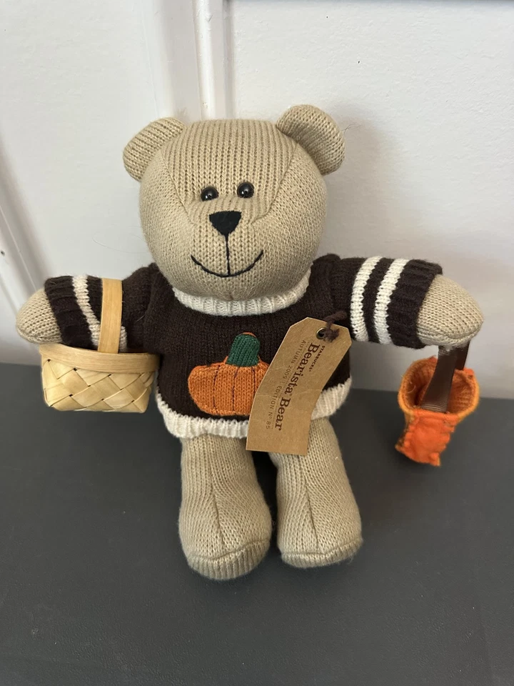 Starbucks Bearista Autumn 2009 Pumpkin Sweater Plush Basket Stuffed Toy Rare - Image 1 of 4
