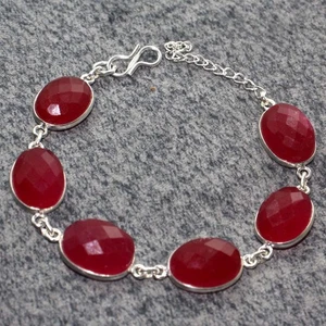 925 Silver Plated Exclusive Simulated Ruby Bracelet Size 8.5" MJ - Picture 1 of 3
