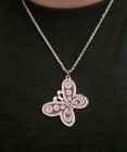 Easter Butterfly charm Necklace Purple Rain Drops silver tone 16-18 inch Spring