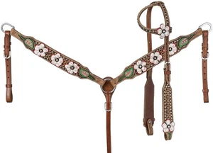Western Headstall & Breastcollar Set - 3D White Poppy Set by Silver Royal - Picture 1 of 4