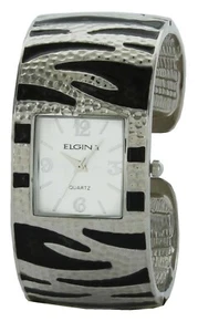 Elgin Bangle Bracelet Two tone Silver Black Ladies Watch zebra print - Picture 1 of 1
