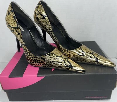 Michael Antonio Heels - Allspice - Black & Gold Snakeskin- Size 7 1/2 - Image 1 of 4