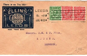 GB Cubierta de anuncio TEA Merchants Downey Heads Franking DINAMARCA Assens 1912 LS106 - Imagen 1 de 6