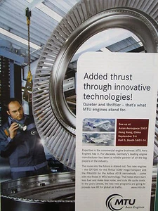 9/2007 PUB MTU AERO ENGINES MOTEURS AVIATION ASIAN AEROSPACE ORIGINAL AD - Bild 1 von 1