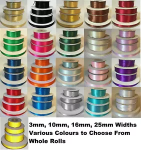 Reel of Quality 3mm 10mm 16mm 25mm, 38mm, 50mm Double Sided Satin Ribbon Roll - Picture 1 of 22